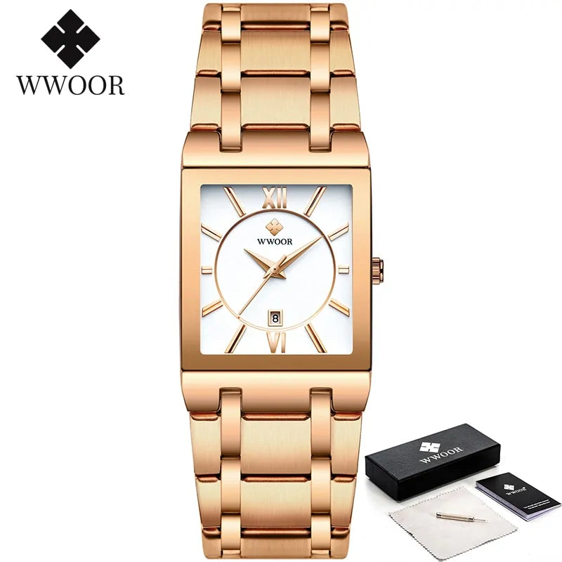 Reloj de Cuarzo para Hombre WWOOR Dorado Cuadrado