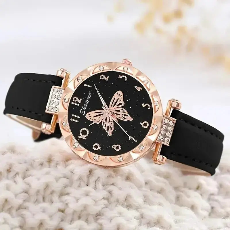 Set de Reloj de Mariposa con Pedrería de Lujo