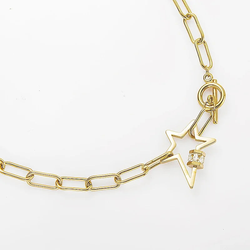 Collar de Estrella con Cierre de Acero Inoxidable Dorado