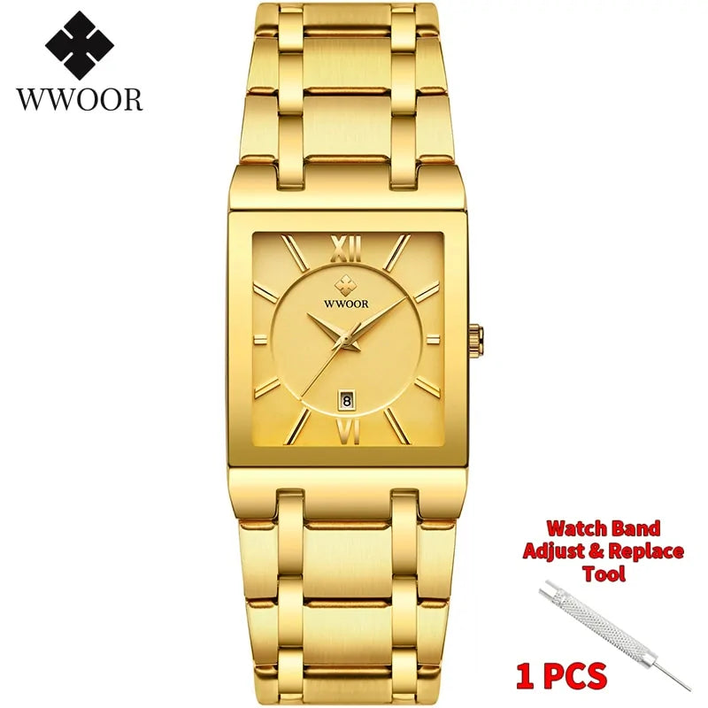 Reloj de Cuarzo para Hombre WWOOR Dorado Cuadrado