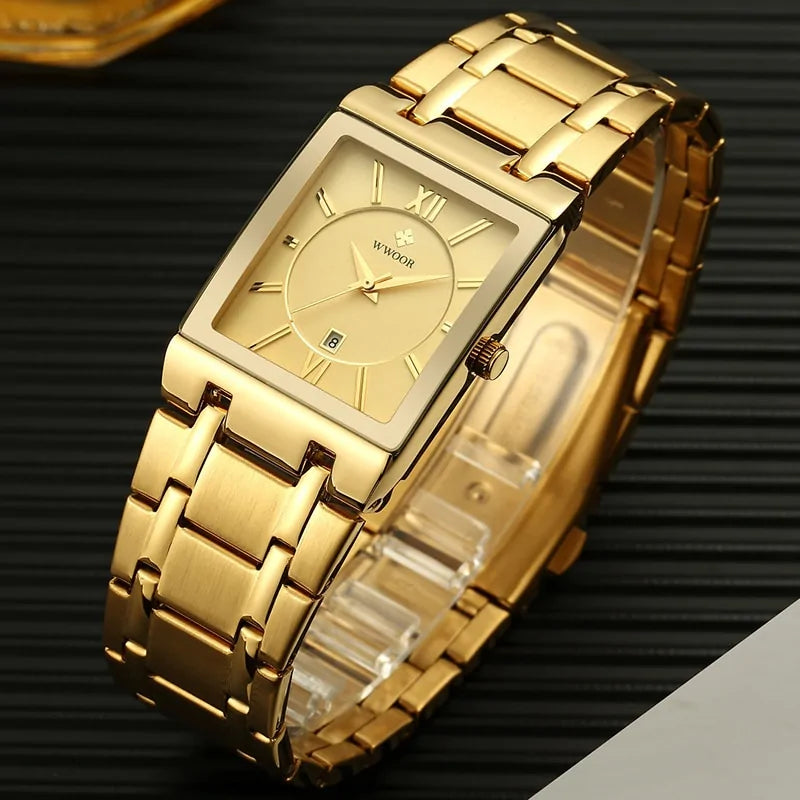 Reloj de Cuarzo para Hombre WWOOR Dorado Cuadrado