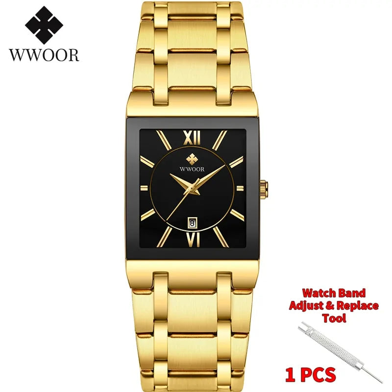 Reloj de Cuarzo para Hombre WWOOR Dorado Cuadrado