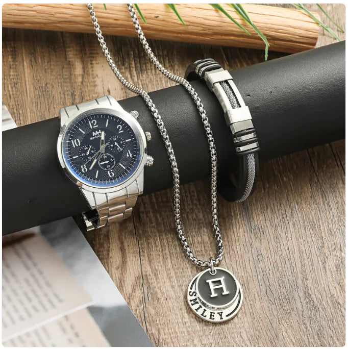 Conjunto de Regalo para Hombre: Reloj, Pulsera y Collar para Ocasiones de Negocios y Cumpleaños