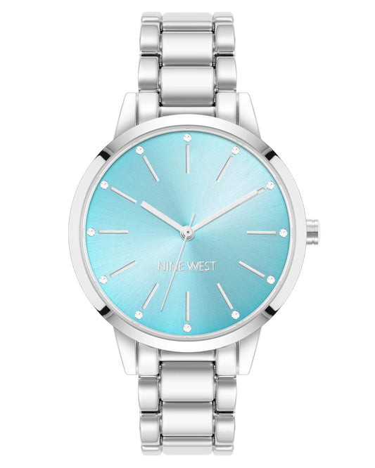 Nine West Women's Crystal Accented Bracelet Watch Silver/Teal