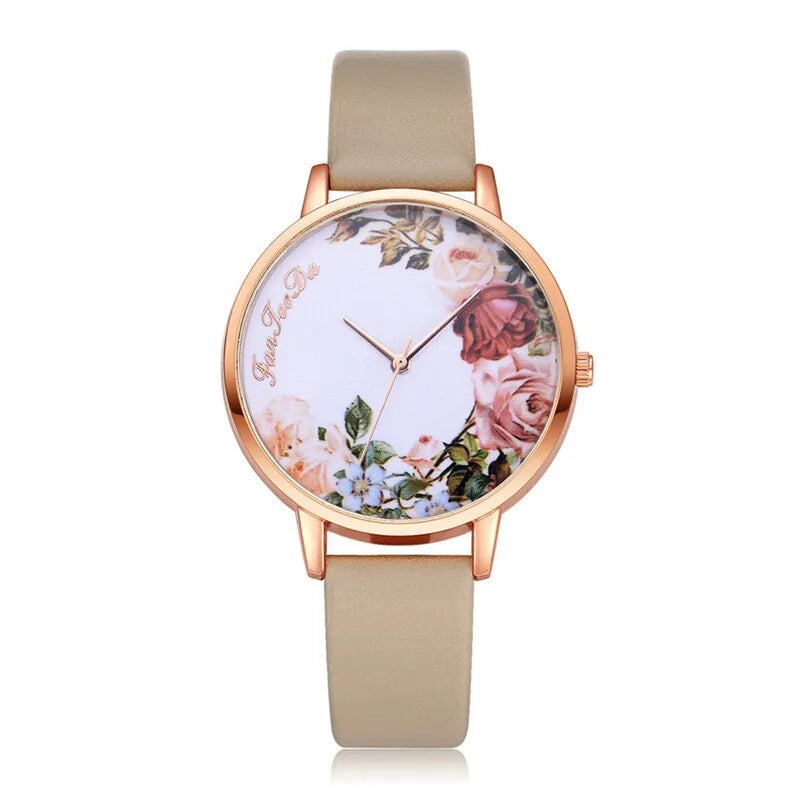 Reloj Simple con Flores Blancas