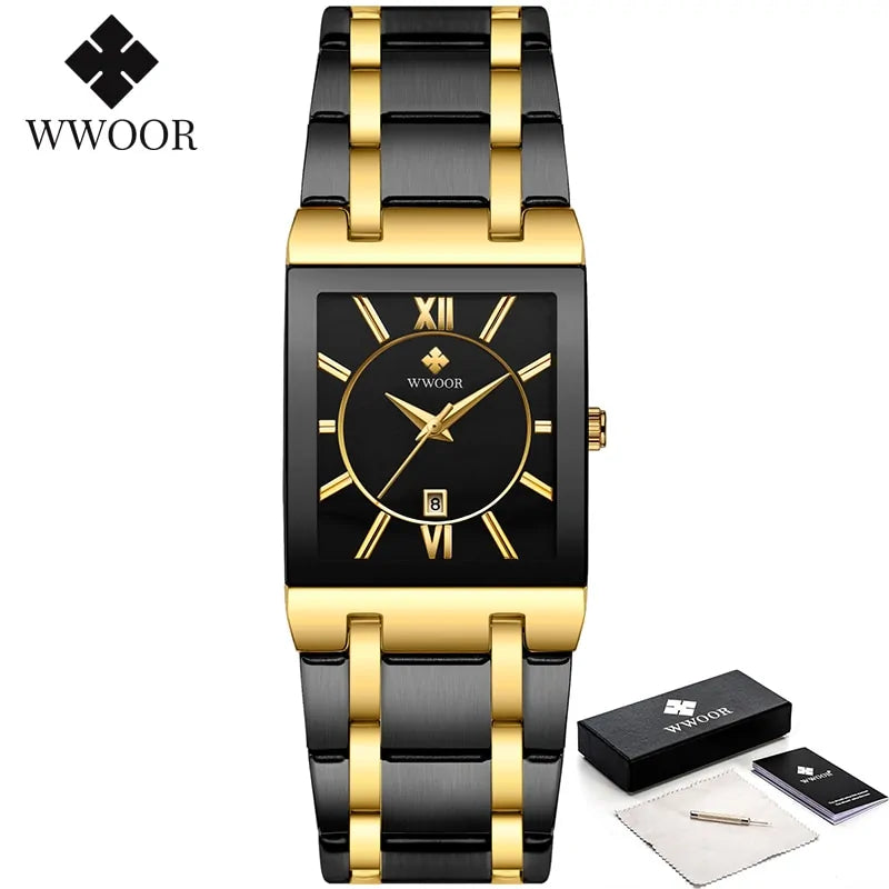 Reloj de Cuarzo para Hombre WWOOR Dorado Cuadrado