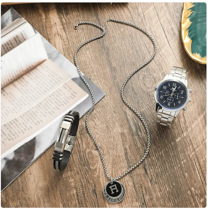 Conjunto de Regalo para Hombre: Reloj, Pulsera y Collar para Ocasiones de Negocios y Cumpleaños