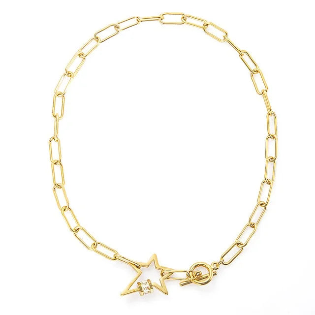 Collar de Estrella con Cierre de Acero Inoxidable Dorado