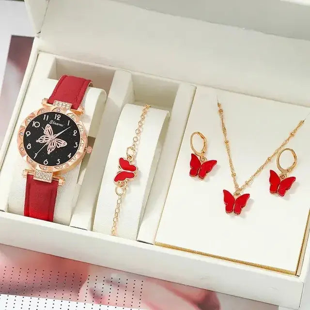 Set de Reloj de Mariposa con Pedrería de Lujo