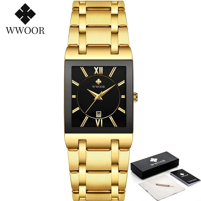 Reloj de Cuarzo para Hombre WWOOR Dorado Cuadrado