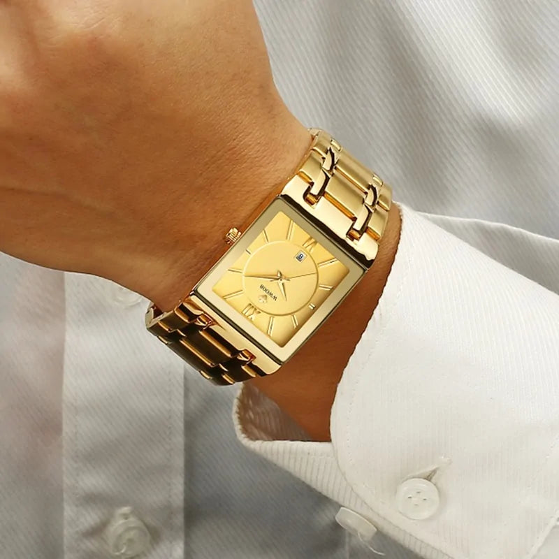 Reloj de Cuarzo para Hombre WWOOR Dorado Cuadrado