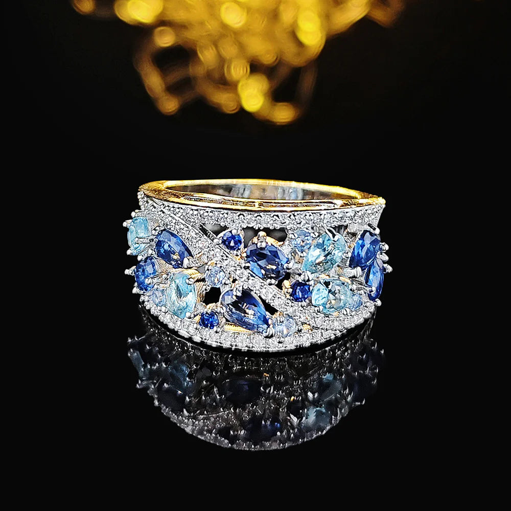 Anillo Hueco de Circón Azul para Mujeres