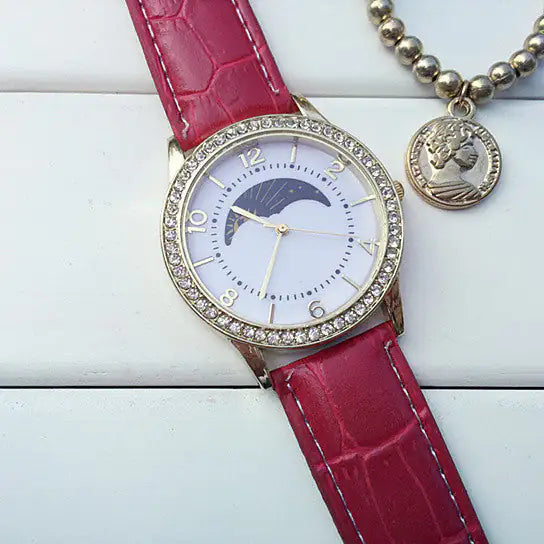 Sun Phase Fashion Watch With Crystals