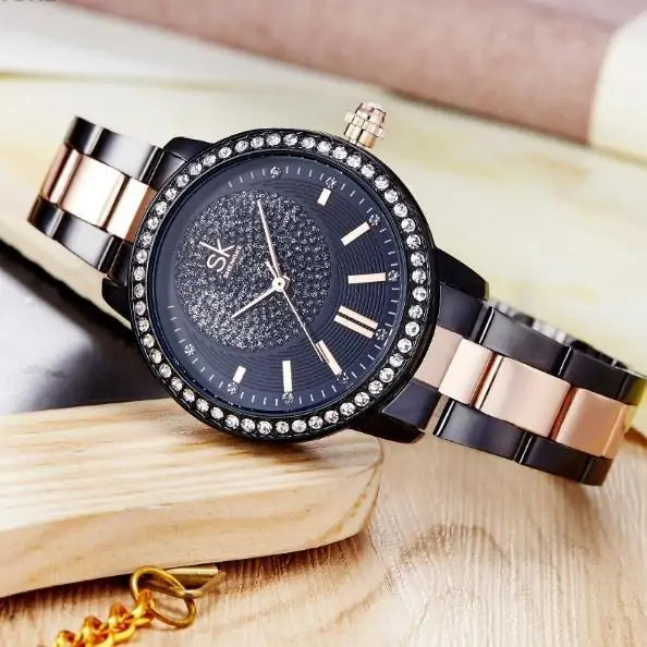 Diamond Studded Steel Ladies Watch