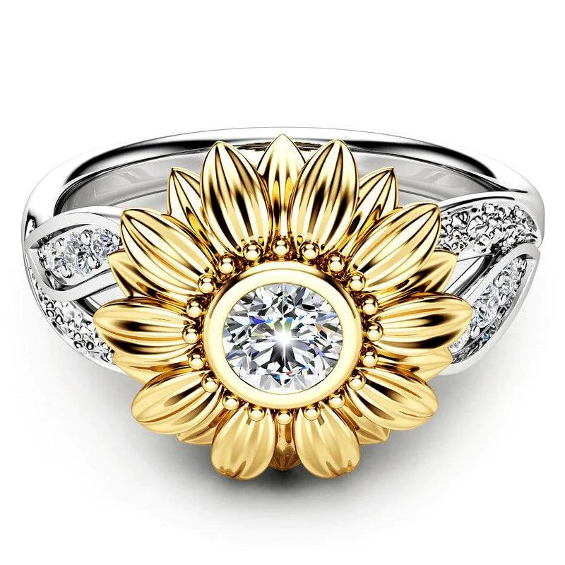 Anillo de Girasol de Cristal Plateado