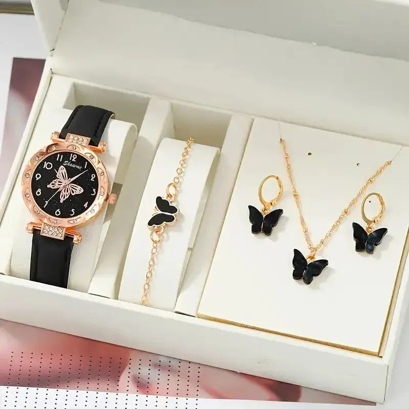 Set de Reloj de Mariposa con Pedrería de Lujo