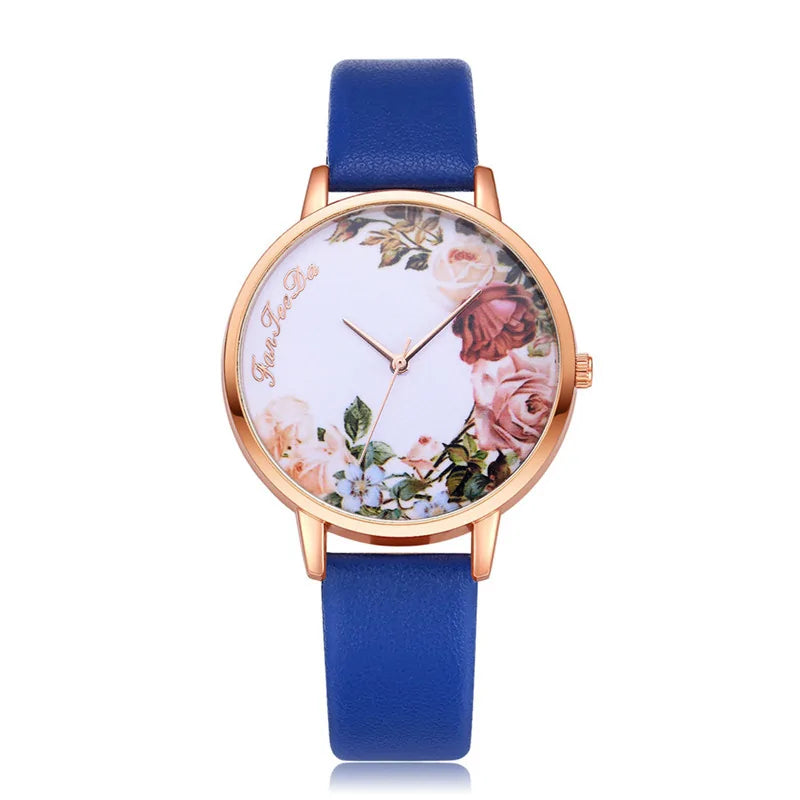 Reloj Simple con Flores Blancas