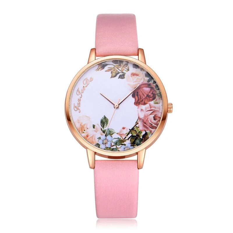 Reloj Simple con Flores Blancas