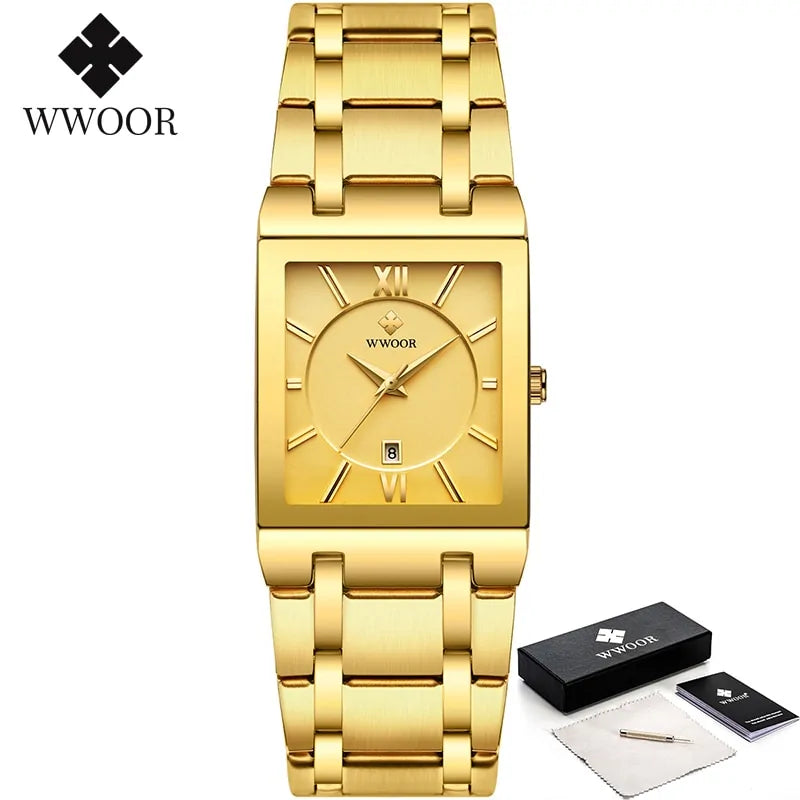 Reloj de Cuarzo para Hombre WWOOR Dorado Cuadrado