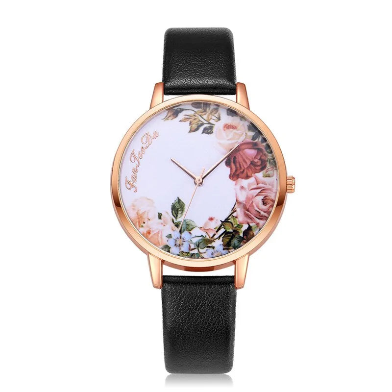 Reloj Simple con Flores Blancas