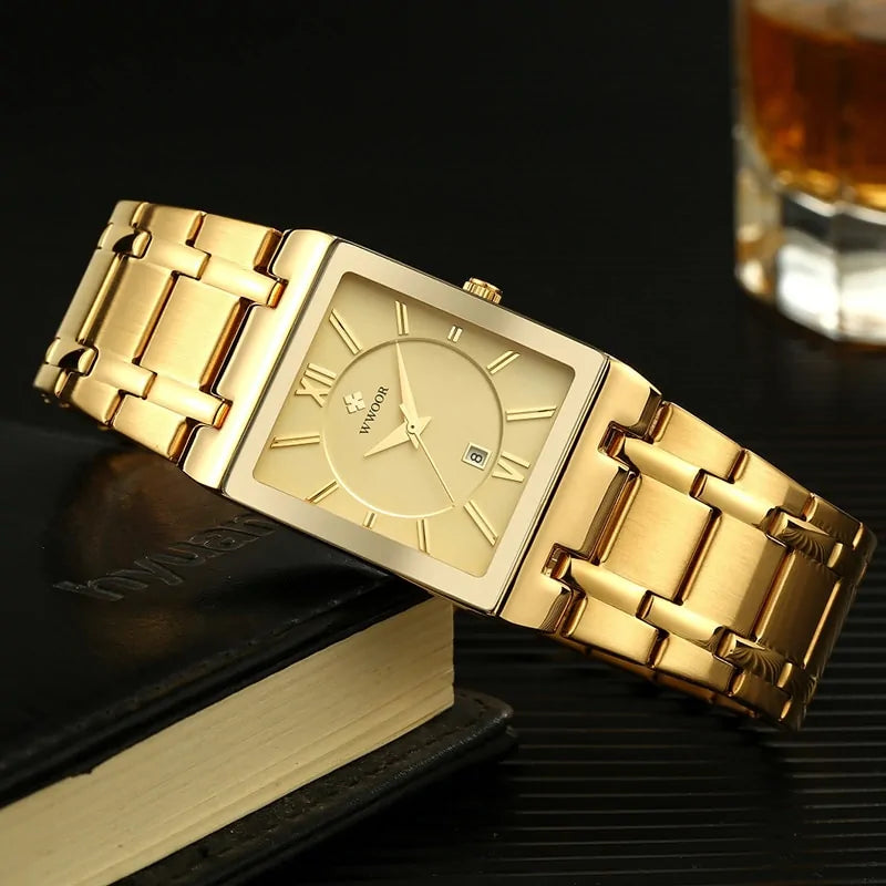 Reloj de Cuarzo para Hombre WWOOR Dorado Cuadrado