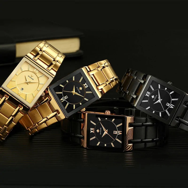 Reloj de Cuarzo para Hombre WWOOR Dorado Cuadrado