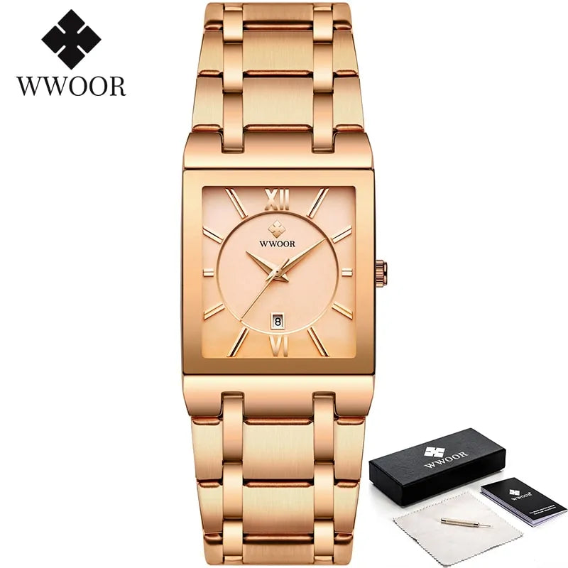 Reloj de Cuarzo para Hombre WWOOR Dorado Cuadrado