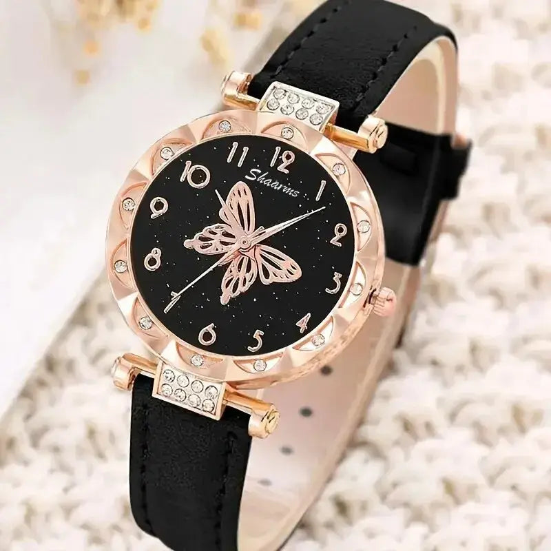 Set de Reloj de Mariposa con Pedrería de Lujo