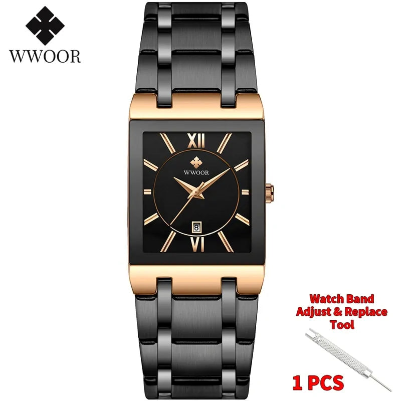 Reloj de Cuarzo para Hombre WWOOR Dorado Cuadrado