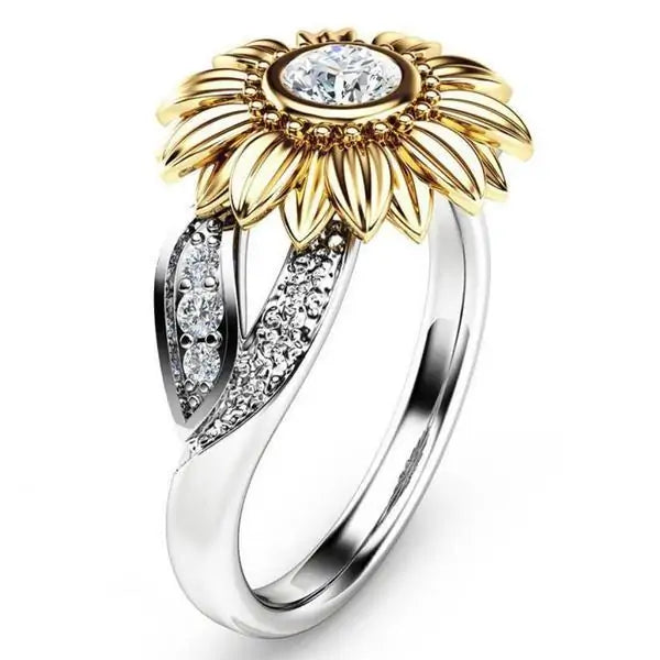 Anillo de Girasol de Cristal Plateado