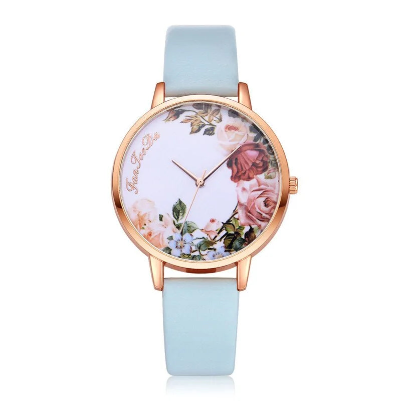 Reloj Simple con Flores Blancas