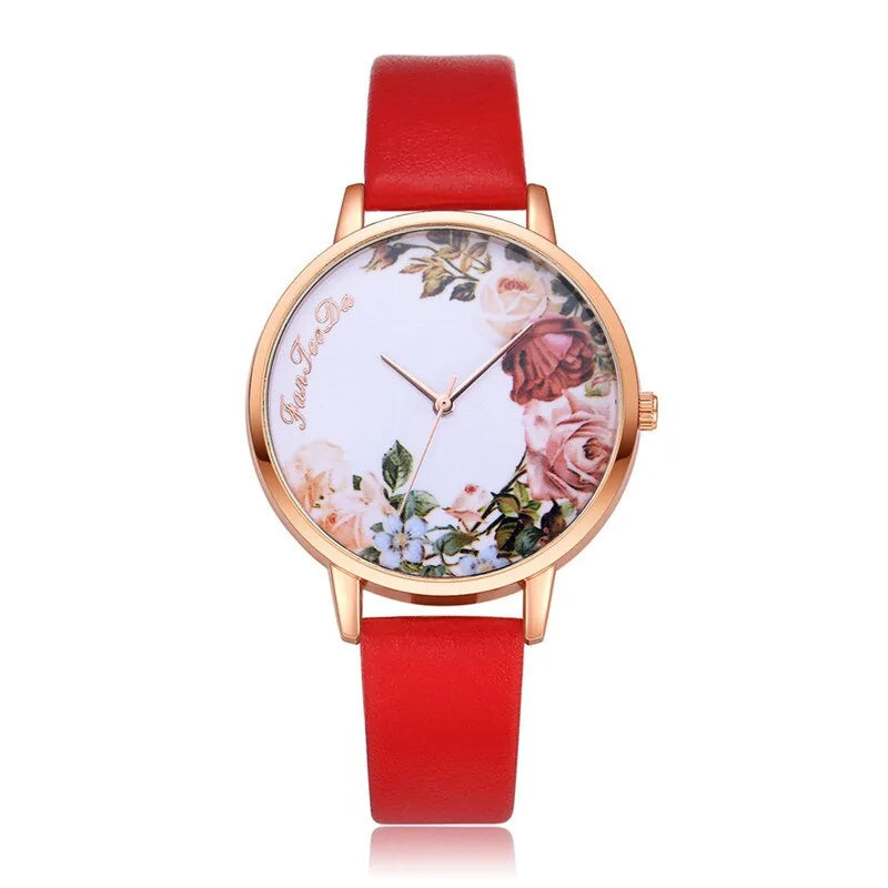 Reloj Simple con Flores Blancas