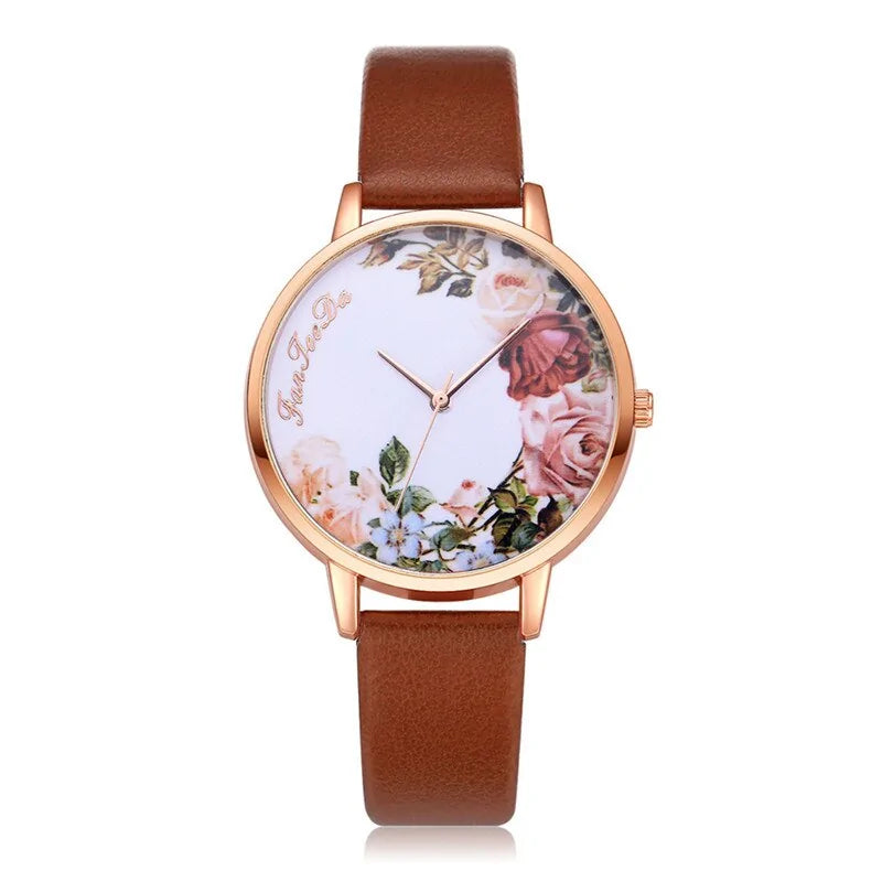 Reloj Simple con Flores Blancas