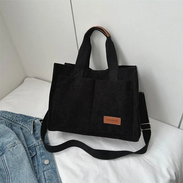 Bolso Tote de Pana de Gran Capacidad