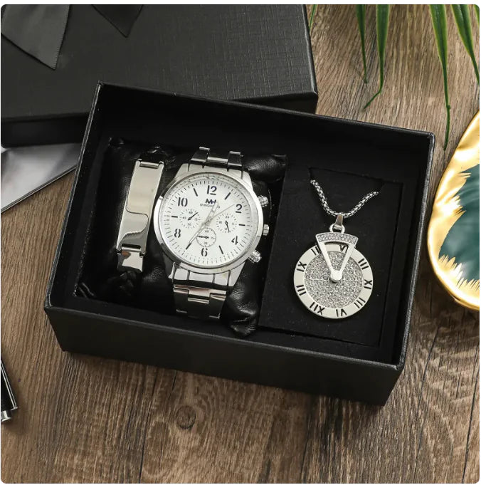 Conjunto de Regalo para Hombre: Reloj, Pulsera y Collar para Ocasiones de Negocios y Cumpleaños