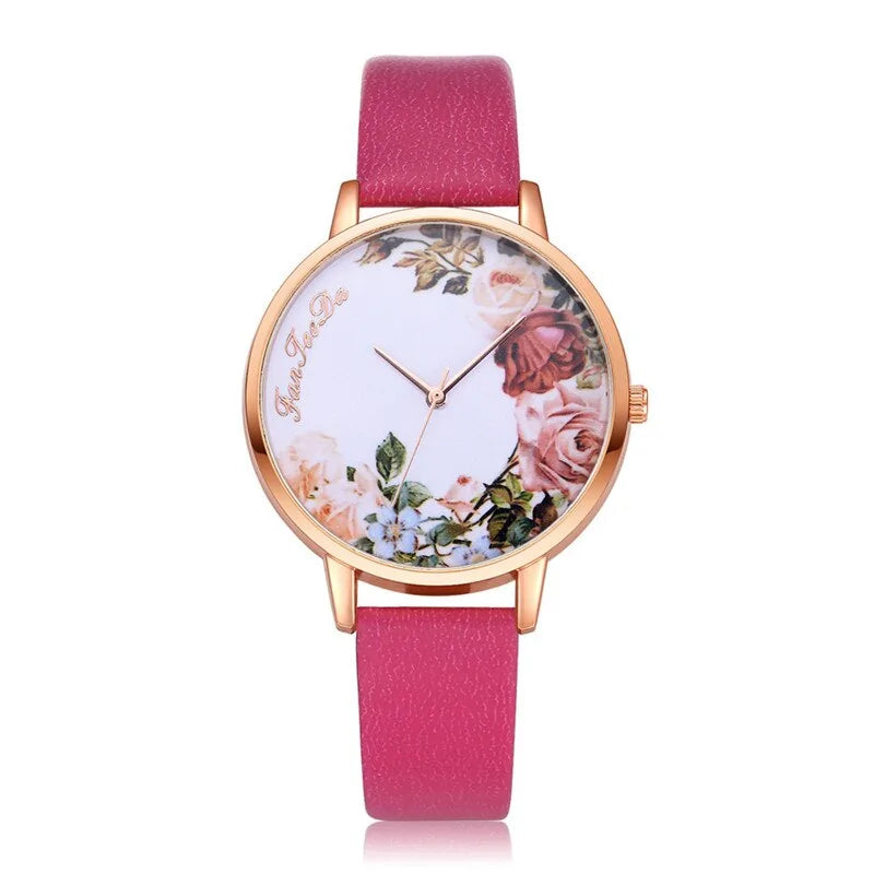 Reloj Simple con Flores Blancas