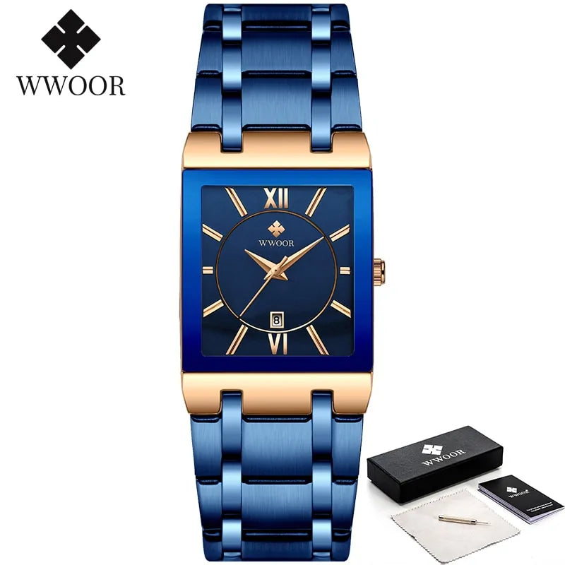 Reloj de Cuarzo para Hombre WWOOR Dorado Cuadrado