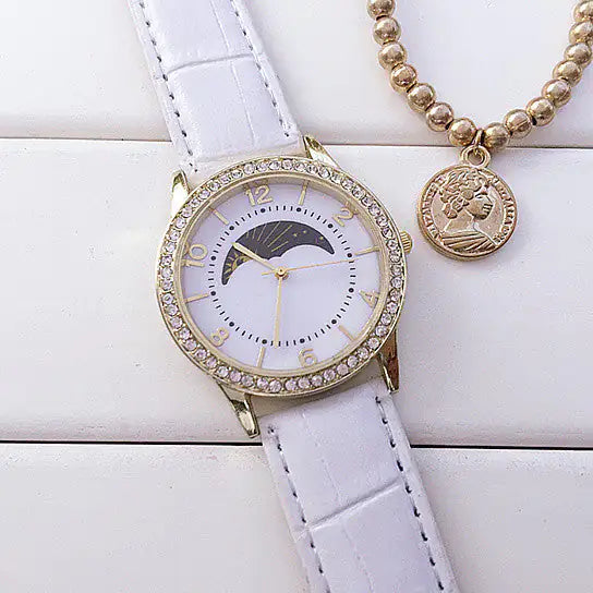 Sun Phase Fashion Watch With Crystals