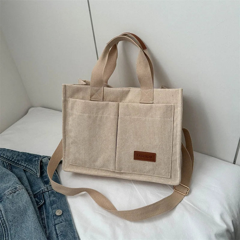 Bolso Tote de Pana de Gran Capacidad