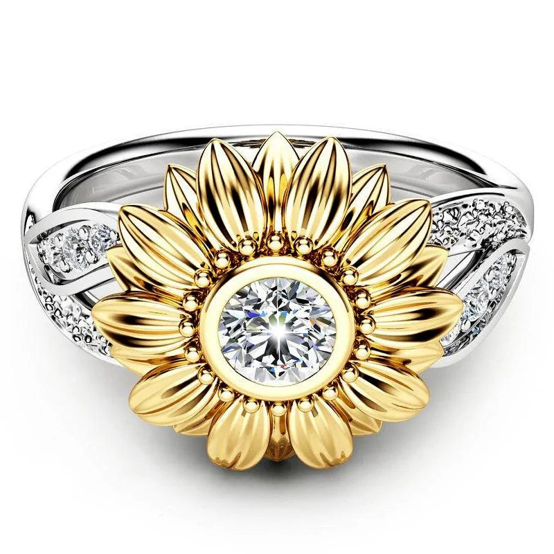 Anillo de Girasol de Cristal Plateado