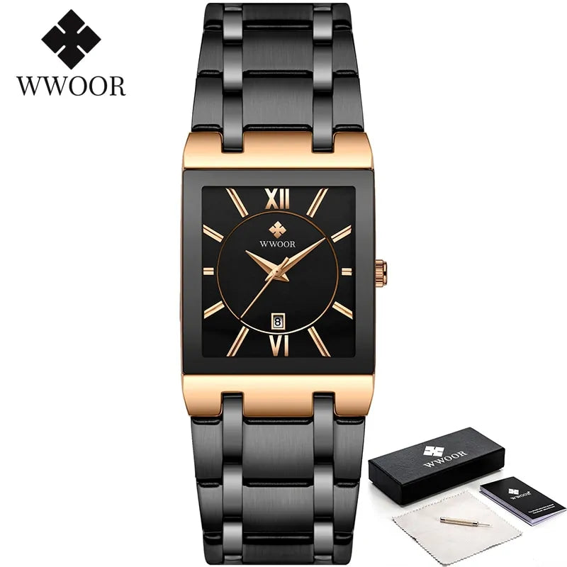 Reloj de Cuarzo para Hombre WWOOR Dorado Cuadrado